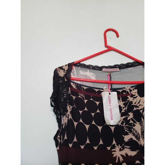 Ludmila Labkova Womens Sz 6 Maxi Dress Lace Short Sleeve Black Floral Dot NWT - Picture 4 of 6